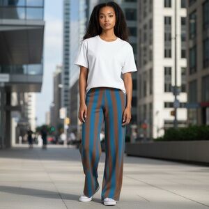 Anthropologie KULE The Natasha Pants Striped Blue Brown Women's Pants Small EUC